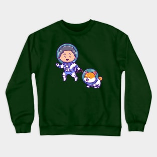 Cute Boy Astronaut Floating Shiba Inu Dog Cartoon Crewneck Sweatshirt